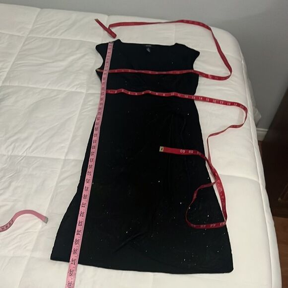 Alfani Size 6 Dress Black Silver Diamond Sparkle V Neck Sleeveless Ruched Midi - Picture 11 of 11